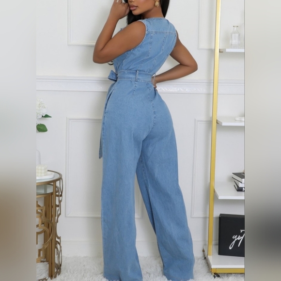 19. DENIM JUMPSUIT WITH TIE - Picture 3 of 3